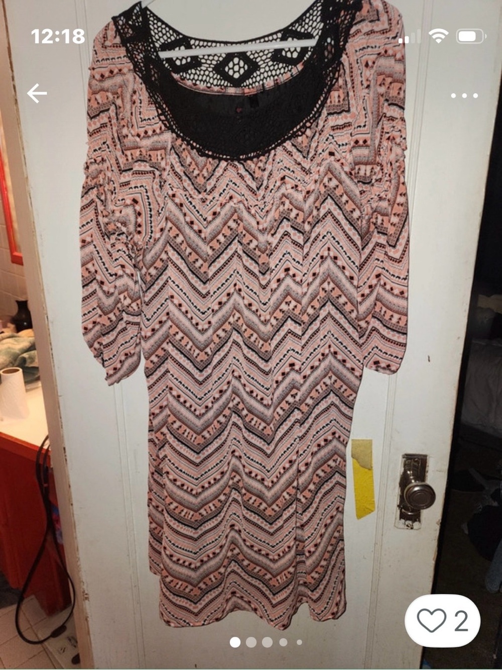 Xhilaration Pink Chevron Long Sleeve Dress with Black Lace Yoke
